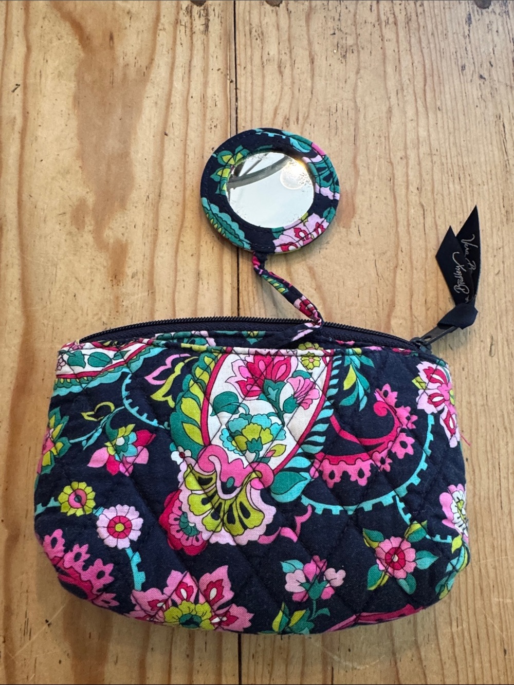 Vera Bradley Paisley Petal Floral Quilted Cosmetic Pouch with Mirror